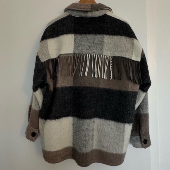 Zara Fringe Back Detail Shirt Jacket - Picture 2 of 7